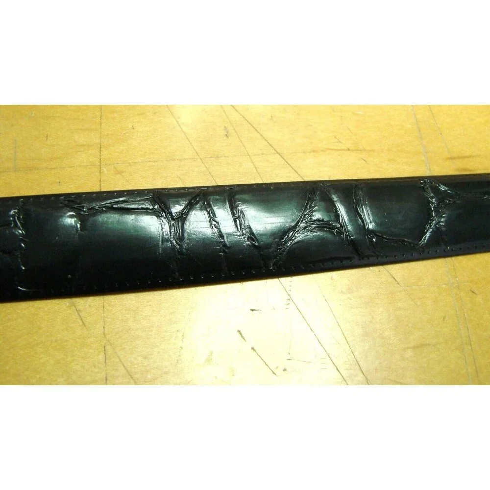 Black Embossed Leather Dress Belt Reptilian Textured Exotic Sz 26W Gold Buckle